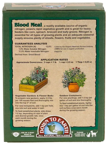 Miniatura 2 de Down To Earth All Natural Fertilizers Harina de sangre orgánica - Alimento vegetal con alto contenido de nitrógeno para crecimiento verde 12-0-0