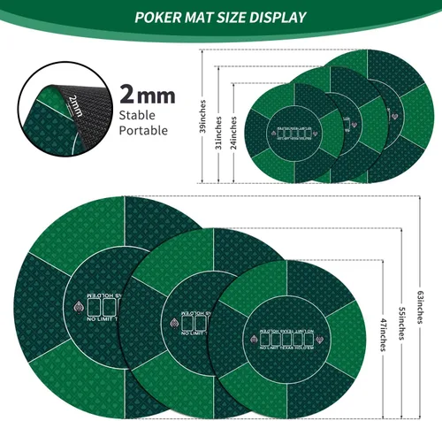 Miniatura 2 de nuveti Alfombrilla de póquer redonda de 61/79/119/140/160 cm para Texas Holdem Mesa de póquer portátil con diseño Art Deco para jugar cartas