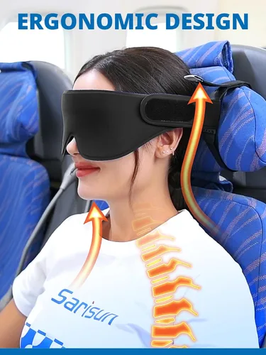 Miniatura 2 de SARISUN Correa para la cabeza de avión con máscara de ojos 3D, alternativa a la almohada de viaje para vuelos largos, soporte de 360° para la cabeza