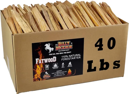 Billy Buckskin - Palitos de fuego de madera de fatwood de 40 libras, 100 % naturales para parrilla, fogata, estufas de leña, hogueras | Firestarter
