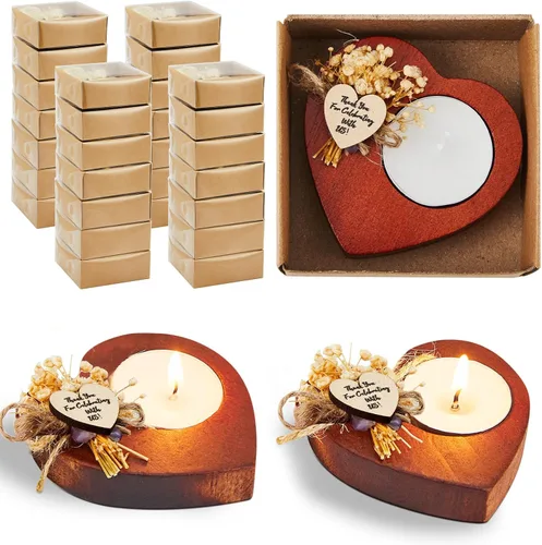 12 velas de boda con forma de corazón de madera rústica, regalos de agradecimiento para aniversario de invitados, decoración de fiesta de compromiso