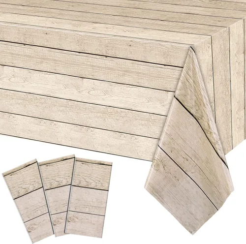 Breling 3 manteles de madera de grano de madera, manteles de plástico rústico para mesa rectangular, manteles vintage de granja para decoración de