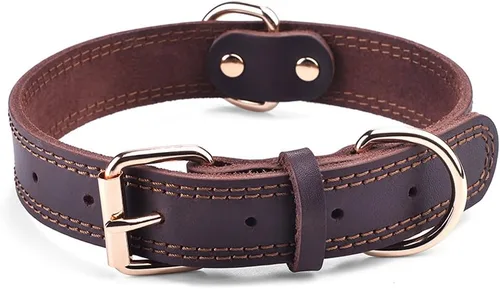 Miniatura 17 de Collar de perro de cuero genuino, collar de perro ancho resistente para perros pequeños, medianos, grandes y extra grandes