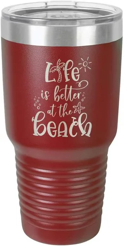 Miniatura 10 de La vida es mejor en la playa 3 grabado 30 oz vaso de acero con recubrimiento de polvo grabado láser taza de viaje de camello polar libre de BPA