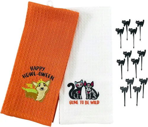 Miniatura 6 de Serafina Home Juego de toallas de mano de cocina de Halloween: come bebida y sé aterrador con decoración de bruja divertido humor para fiestas