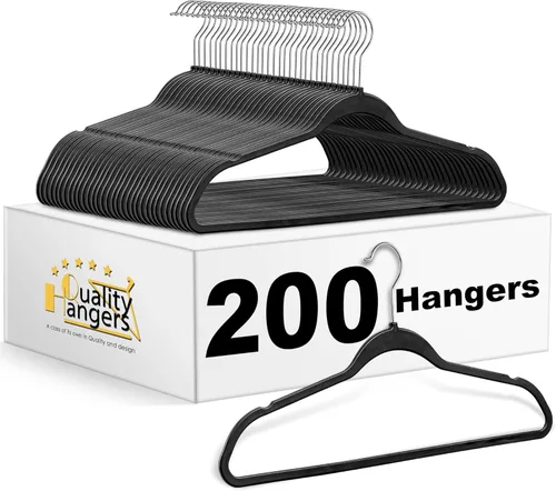 Miniatura 9 de Quality Hangers Paquete de 20 perchas de plástico para ropa, perchas delgadas sin terciopelo con gancho cromado giratorio de 360° y muescas