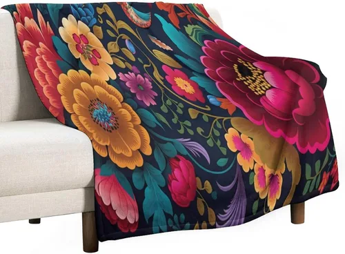 Miniatura 18 de Manta de forro polar con flores mexicanas, acogedora manta de franela para cama de 50 x 60 pulgadas para sofá, cama, oficina, Navidad, Halloween