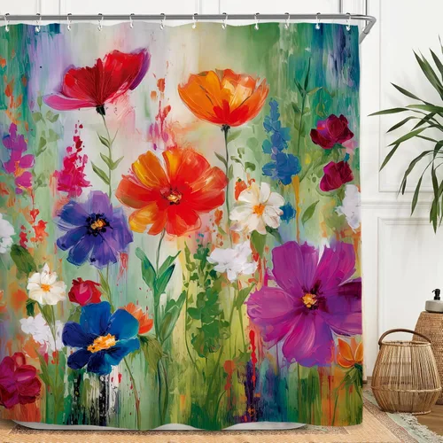 Miniatura 22 de Miyotaa - Juego de cortina de ducha con flores para decorar un baño pequeño o una ventana, 36 pulgadas de ancho x 71 pulgadas de alto, cortina