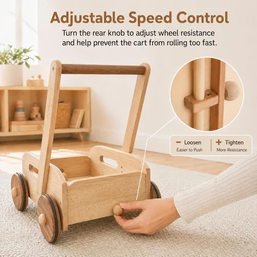 Miniatura 3 de Woodtoe Andador de madera para bebés, caminante de empuje para bebés de velocidad ajustable, juguetes Montessori para bebés que aprenden a caminar