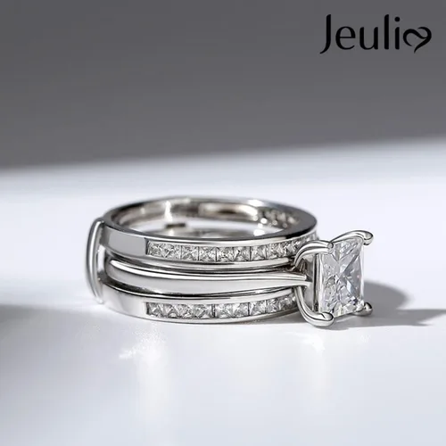 Miniatura 4 de Jeulia Anillo de compromiso de circonita cúbica grabada de 4.37 quilates para mujer, anillo de compromiso de diamantes para mujer, solitario
