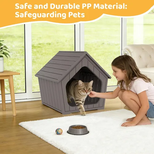 Miniatura 5 de Casa para gatos al aire libre, resistente a la intemperie, con garra, para gatos interiores y exteriores, resistente a la intemperie, material Café