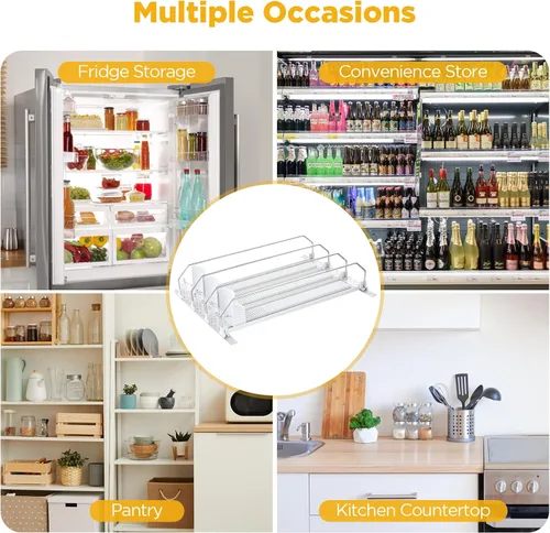 Miniatura 7 de OTraki Organizador de bebidas para refrigerador, dispensador de bebidas de 3 filas para refrigerador, dispensador de soportes de latas de ahorro