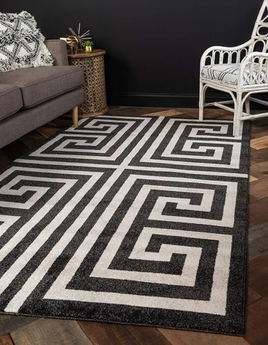 Miniatura 2 de Unique Loom Athens Collection - Alfombra clásica geométrica moderna con diseño de bordes, 3 pies 3 pulgadas x 5 pies 3 pulgadas, negro/beige