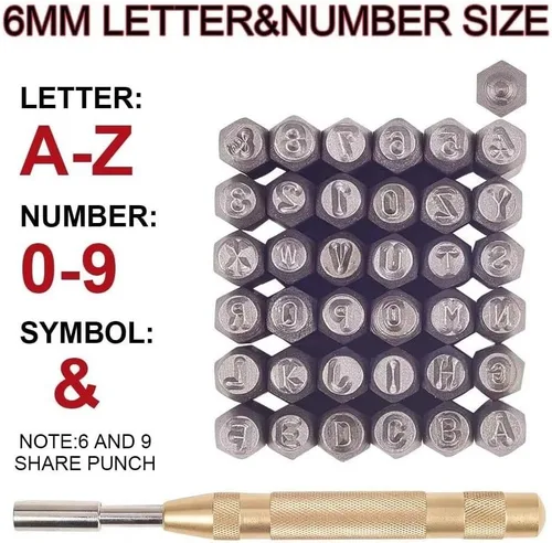 Miniatura 4 de Juego de herramientas de estampado de metal, 38 piezas, número de letras y símbolos, juego de punzonado automático de 0.118 in o estampado de metal