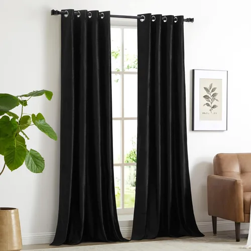 Miniatura 7 de GIGIZAZA Cortinas de terciopelo 100% opacas de 72 pulgadas, 2 paneles, cortinas negras para ventana, con aislamiento térmico, cortina de lujo