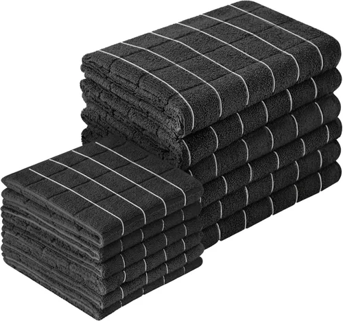 Puomue Juego de toallas y paños de cocina de microfibra, 26 x 18 pulgadas y 12 x 12 pulgadas, juego de 12 paños de cocina a granel sin pelusa para