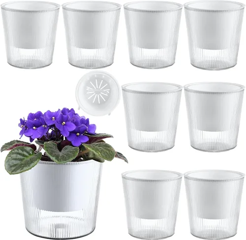 Miniatura 11 de Pack de 6 Macetas de 11.4 cm de Riego Automático y Transparentes para Plantas de Interior, Macetas de Plástico con Mecha para Orquídeas Medianas