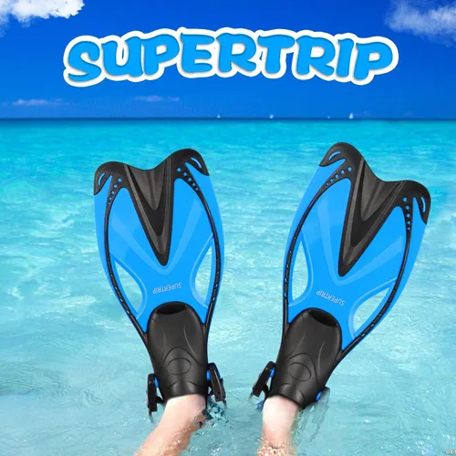 Miniatura 6 de Supertrip Aletas de esnórquel para niños, aletas de natación para natación de regazo, aletas cortas ajustables, aletas de buceo de tamaño de viaje