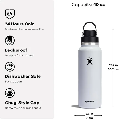 Miniatura 2 de Hydro Flask Botella de agua – Acero inoxidable aislado – Tapa de boca ancha para chug, antiderrames, a prueba de fugas en rocío de 40 onzas Dew
