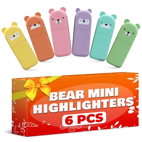 6 Paquetes de Mini Resaltadores de Oso Multicolor - Lindos Resaltadores para Diario - Punta en Ángulo, Colores Vibrantes | Linda Papelería con