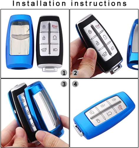 Miniatura 3 de Funda para llavero Hyundai Genesis G80 Gv80 6 8 botones protección completa Smart Car Key Shell Holder (azul)