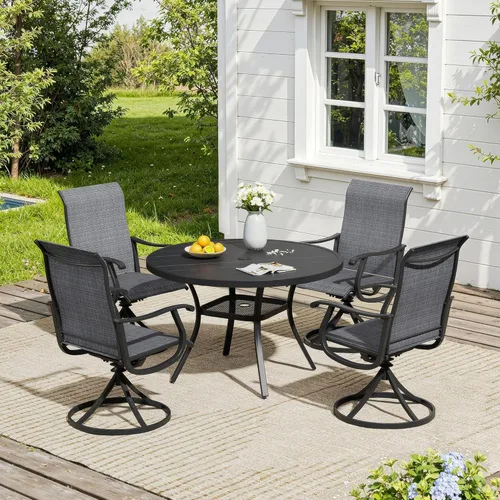 Miniatura 74 de VICLLAX Muebles pequeños de exterior de 3 piezas, 2 sillas giratorias de patio y mesa redonda pequeña para 2, sillas de carbón oscuro y negro