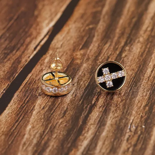 Miniatura 5 de Aretes para hombre, aretes para hombre, chapados en oro de 18 quilates, redondos, cuadrados y circonitas, aretes de plata de ley 925 con cierre