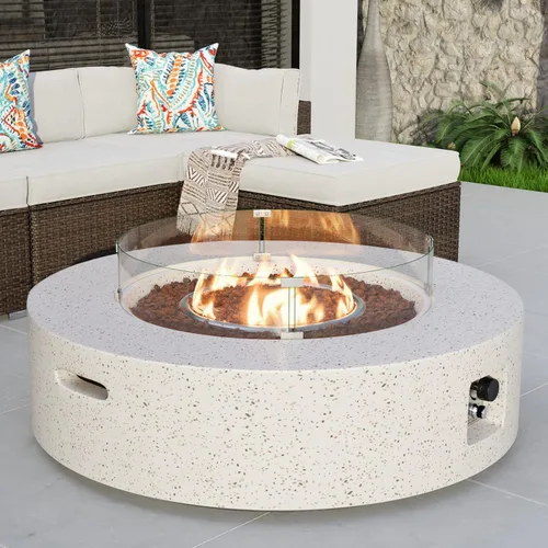 Miniatura 19 de COSIEST mesa cuadrada de propano para exteriores de arenisca con protector contra el viento, certificada, quemador de acero inoxidable de 50,000
