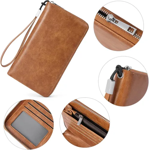 Miniatura 7 de BOSTANTEN - Carteras de cuero para mujer, bloqueo de identificación por radio frecuencia (RFID), cierre de cremallera alrededor, tarjetero, cartera