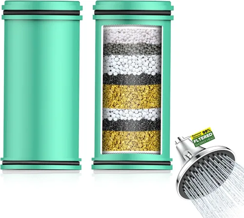 Homlord Cartucho de repuesto de filtro de ducha para cabezal de ducha filtrado, paquete de 2 filtros suavizantes de agua multietapa para agua dura,