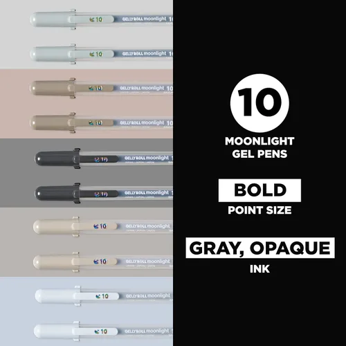 Miniatura 2 de SAKURA Gelly Roll Moonlight - 10 bolígrafos de gel, bolígrafo de tinta audaz para diario, arte o dibujo, tinta gris y opaca, línea gruesa, paquete