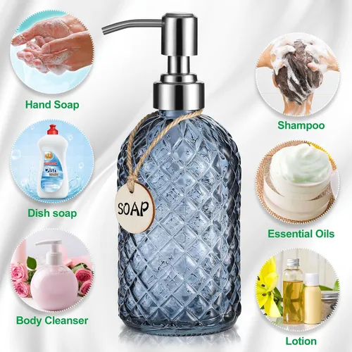 Miniatura 4 de MOCLIF Dispensador de jabón transparente de 16 onzas con bomba de acero inoxidable 304 a prueba de óxido para baño, cocina, dispensador de jabón