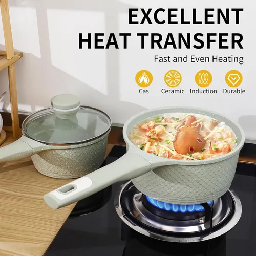 Miniatura 5 de Juego de 4 sartenes de 1.5 cuartos y 2.0 cuartos de galón con tapa, olla antiadherente para cocinar, fácil de limpiar, 100% libre de PFOA PFAS