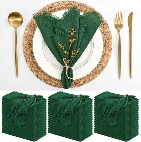 Miniatura 12 de Paquete de 12 servilletas de lino y algodón beige de 16 x 16 pulgadas, hechas a mano con flecos, servilletas de tela suave, lavables y rústicas