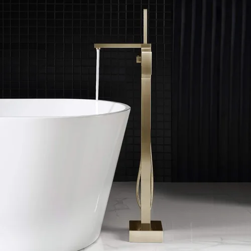 Miniatura 10 de WOODBRIDGE F0008BG - Grifo de llenado de bañera independiente de una sola manija contemporánea con ducha de mano en acabado dorado cepillado