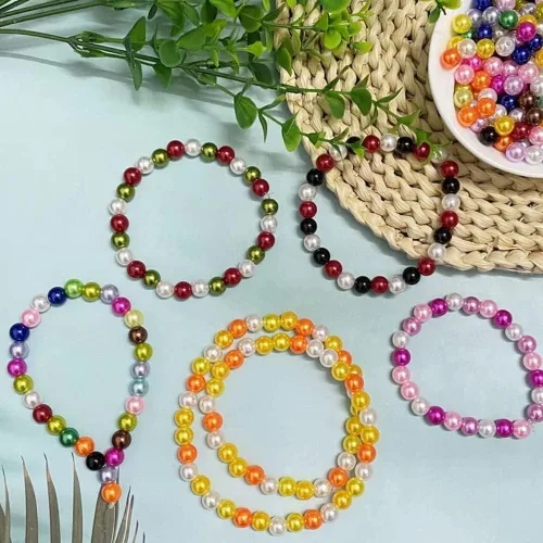 Miniatura 5 de 400 piezas de cuentas de perlas de 8 mm Cuentas de perlas negras redondas con agujeros para manualidades de costura, decoración, pulseras, collares