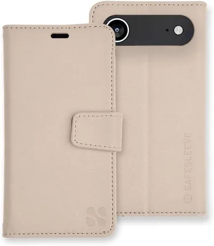 Miniatura 88 de SafeSleeve Funda de piel tipo cartera desmontable para iPhone 14 con bloqueador EMF para teléfono celular con 3 tarjeteros y soporte ajustable