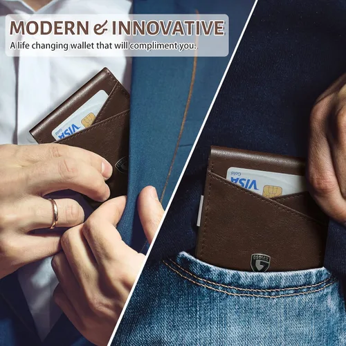 Miniatura 38 de GSOIAX Cartera delgada de cuero plegable RFID para hombre, billetera minimalista con bolsillo frontal con clip para dinero, 12 ranuras para Negro