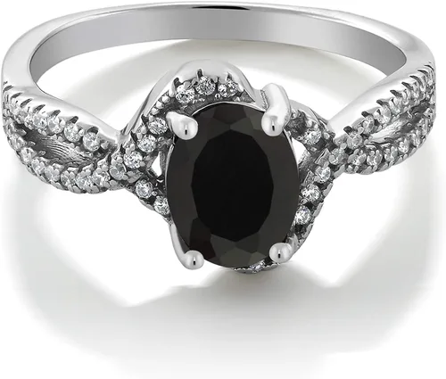 Miniatura 2 de Gem Stone King Anillo de plata de ley 925 con ónix negro para mujer