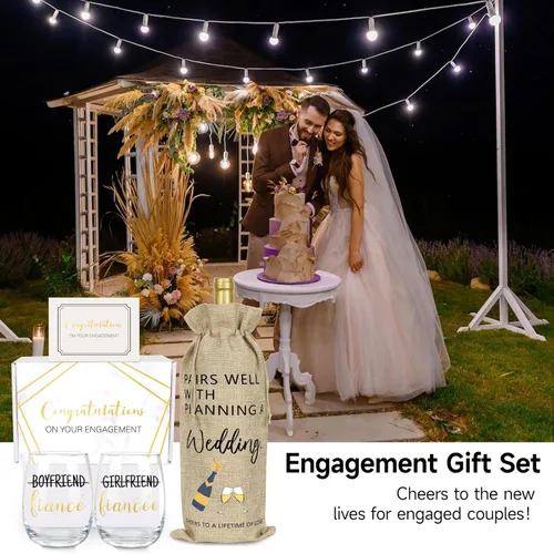 Miniatura 2 de Frerdui Regalos de compromiso para parejas, novio y novia, juego de regalo de compromiso con bolsa de vino, regalo de prometido para él y su novia