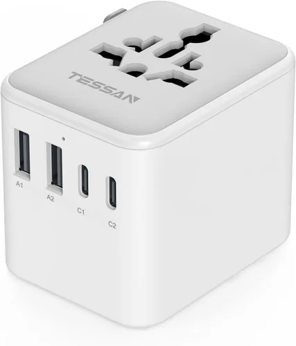 TESSAN Adaptador de viaje universal, adaptador de corriente internacional con 4 puertos USB (1 USB C), adaptador de enchufe mundial cargador de