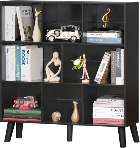 Miniatura 11 de YAHARBO Estantería de 2 cubos, soporte para tocadiscos negro con almacenamiento de vinilo de hasta 100 álbumes, estante horizontal para libros