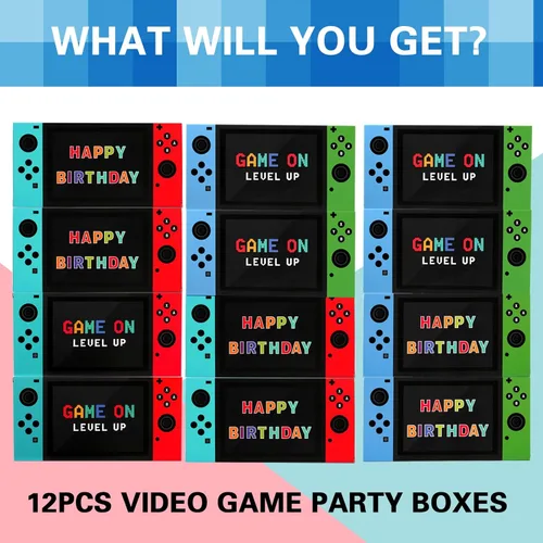 Miniatura 2 de Cajas de regalo para fiestas de videojuegos, 12 unidades, cajas de regalo con temática de juego para niños, suministros de fiesta de cumpleaños