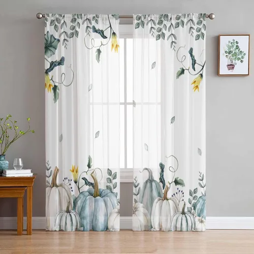 Cortinas traslúcidas de otoño de 72 pulgadas de largo, color gris azulado, juego de 2 paneles de cortinas de dormitorio con hojas de arce de Acción
