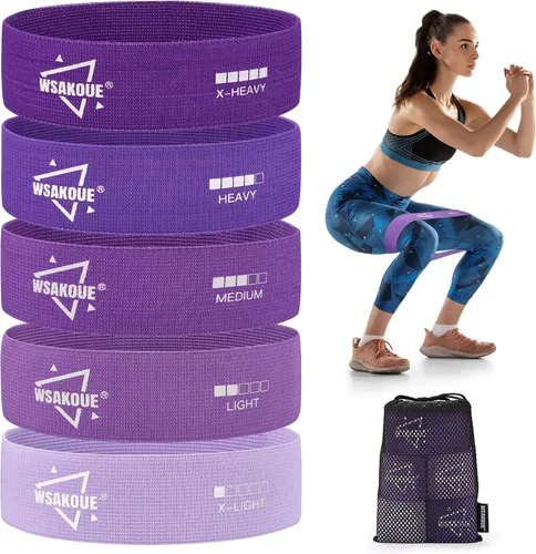 Miniatura 9 de WSAKOUE Bandas de Resistencia de Tela para Entrenamiento – 5 Bandas de Glúteos para Mujeres y Hombres, Bandas de Ejercicio para Piernas, Caderas