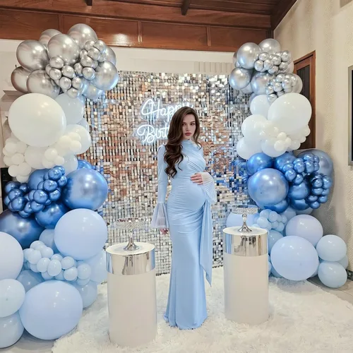 Miniatura 4 de Togvu Globos Azul Metálico Plateado, 60 Piezas de 12 Pulgadas Globos Cromados Azul Blanco con Globos Plateados Globos de Confeti con Purpurina
