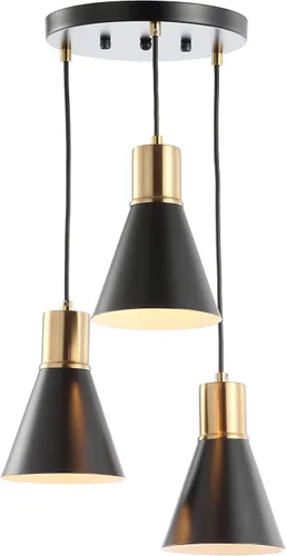 Miniatura 10 de JONATHAN Y Colgante LED de hierro moderno Apollo de mediados de siglo de 6 pulgadas, color negro/latón dorado, pantalla de metal negro, lámpara