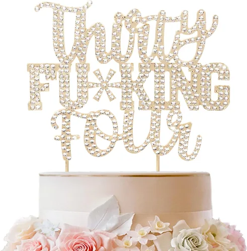 Miniatura 34 de LINGTEER Veintiún divertidos adornos dorados para tartas con diamantes de imitación – Saludos a los 21 años de edad, decoración de centros de mesa