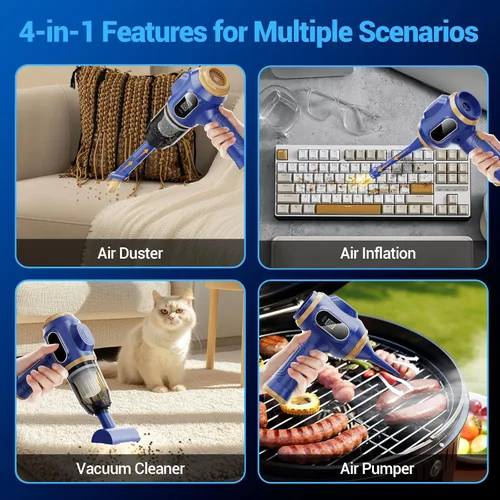 Miniatura 5 de Aspiradora de coche portátil inalámbrica de 17000 Pa Mini aspiradoras de mano inalámbricas con pantalla LCD y boquillas múltiples, alta potencia Azul
