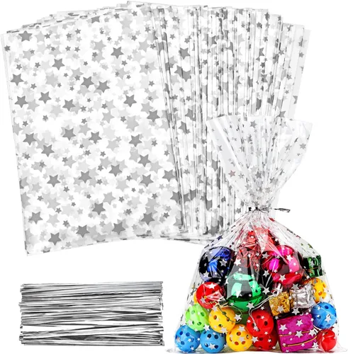 Miniatura 17 de 100 bolsas de celofán, bolsas de celofán transparente de 4 x 6 pulgadas, 100 lazos dorados, para galletas, chocolate, panadería, recuerdos